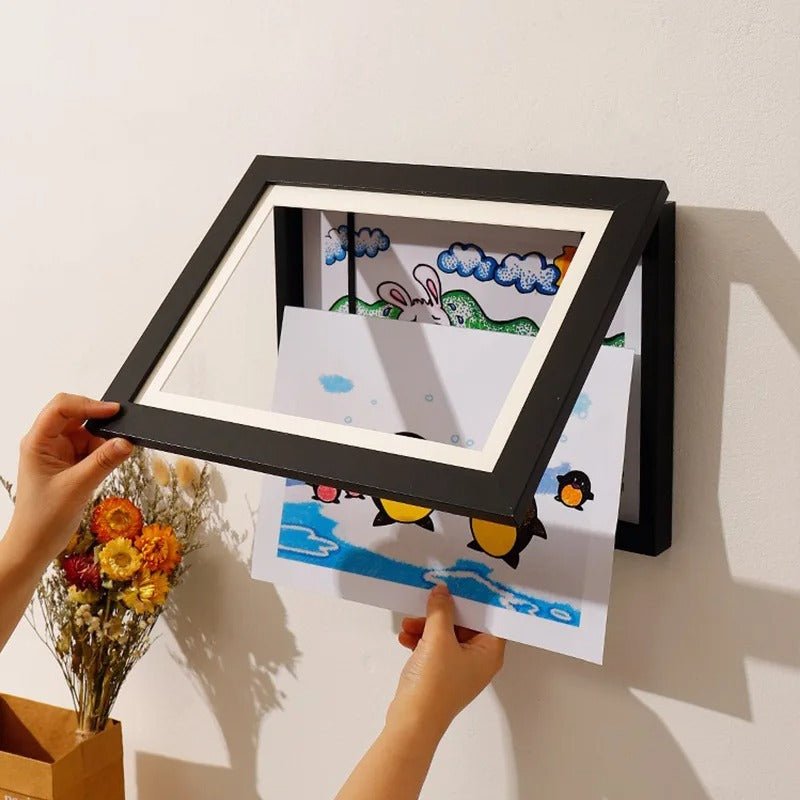 Cadre Dessin Enfant A4 à Changer - Cadre Photo Pliable Noir Pour Présentation Et Rangement Œuvres D'Art